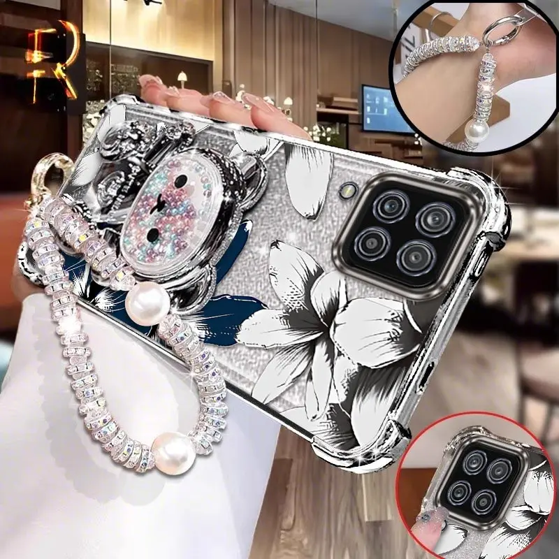 

Чехол-держатель для браслета с белыми цветами A 12, чехол для телефона Samsung A04 A15 A03S A22 A02S A12S A13 A12 F12 M02 M13 M12 Cover