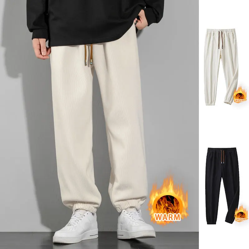 

Winter Outdoor Sports Pants Male Elastic Waist Drawstring Jogging Sports Trousers Thick Warm Running Skiing Casual Loose Pants
