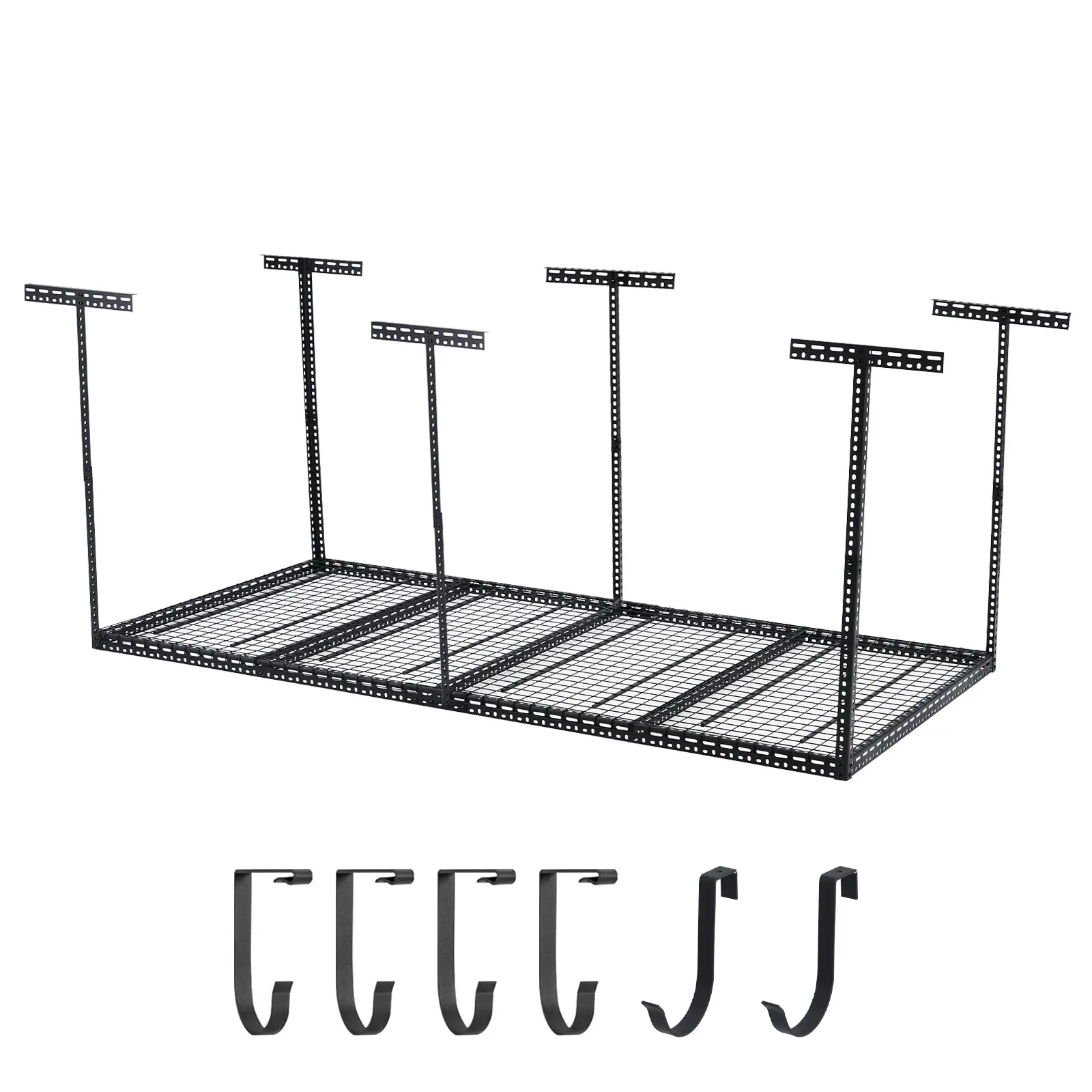 Heavy Duty Overhead Garage Storage Rack - Steel Ceiling Mounted Organizer - Adjustable Height - 660 lbs Capacity - Space-Saving for Garage, Basement, or Warehouse - Black, Multiple Sizes
