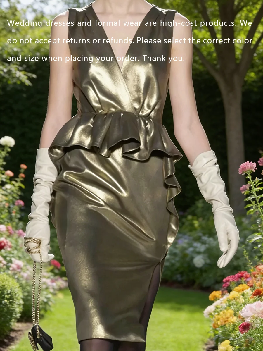 Modern V-Neck Ruffles Sleeveless Slim Formal Evening Dresses Birthday Party Prom Gowns Customized