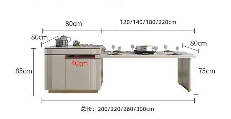 Moderne luxe rotsplaat eilandtafel met schaalbare eettafel uit één stuk