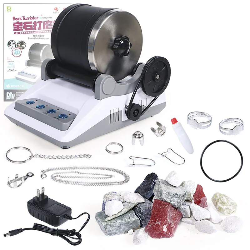 

110/220V Rock Tumbler Kit DIY Electric Rock Tumbler Toy with Rough Gemstones Polishing Grits for Adult Kids Polishing Machine