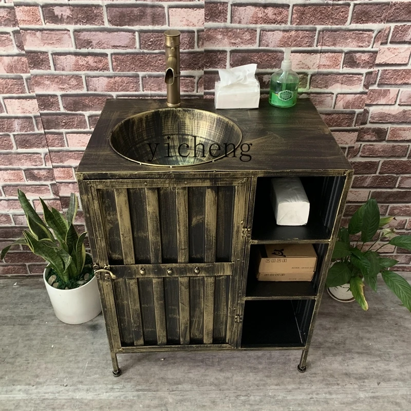 ZC Iron Container Wash Basin Cabinet Combination Simple Bathroom Cabinet Floor Industrial Style Washstand