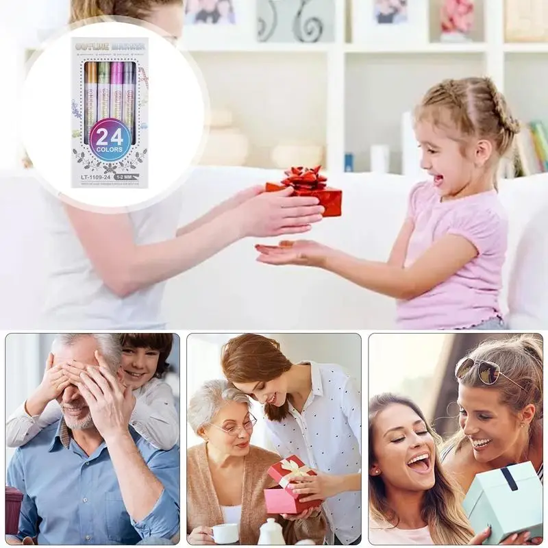 أقلام لامعة لسكرابوكينغ ، علامات فنية ، أقلام حرفية ، كتابة بطاقات عيد الميلاد ، رسم تحية عيد الميلاد ، 24 لونًا