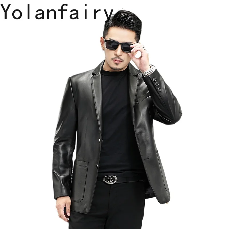 

YOLANFAIRY Top Layer Sheepskin Leather Jacket for Men's Suit Business Casual 100% Genuine Leather Coat Short Leather Jackets