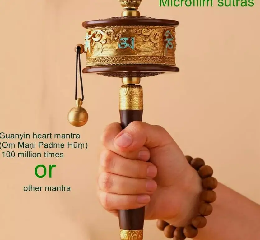 22cm Customized Microfilm sutras copper Hand turn Prayer Wheel Monks blessing