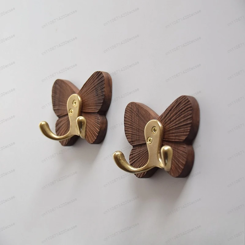 Creative butterfly solid wood hook non-mark sticky hook coat hook