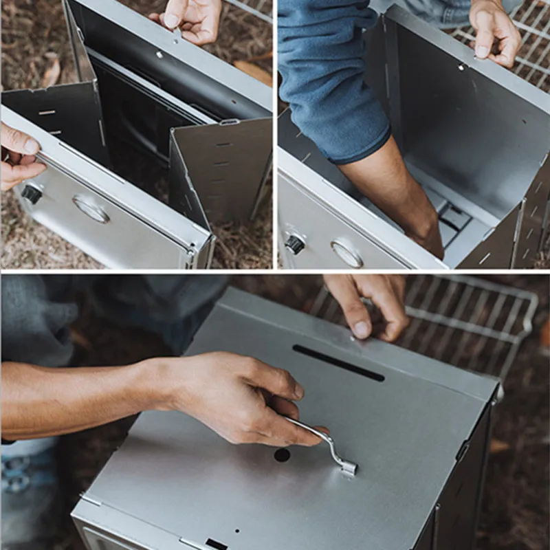 Stainless Steel Camping Oven Folding Baking Smoked Oven tove Insulation Portable Barbecue Oven Hiking Picnic BBQ Grill Furnace