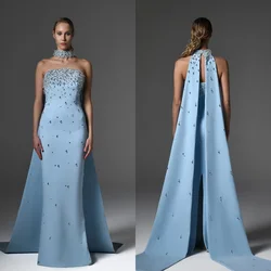 Customized Jersey Beading Draped Engagement A-line Strapless Bespoke Occasion Gown Long Dresses