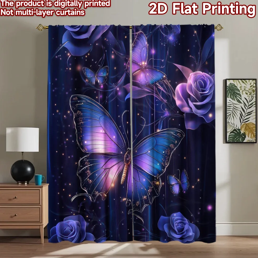 

1pc 2D flat Photography Backdrop Popular Background cloth Butterflies and Purple Roses 100% Polyester Birthday Party Perfect for
