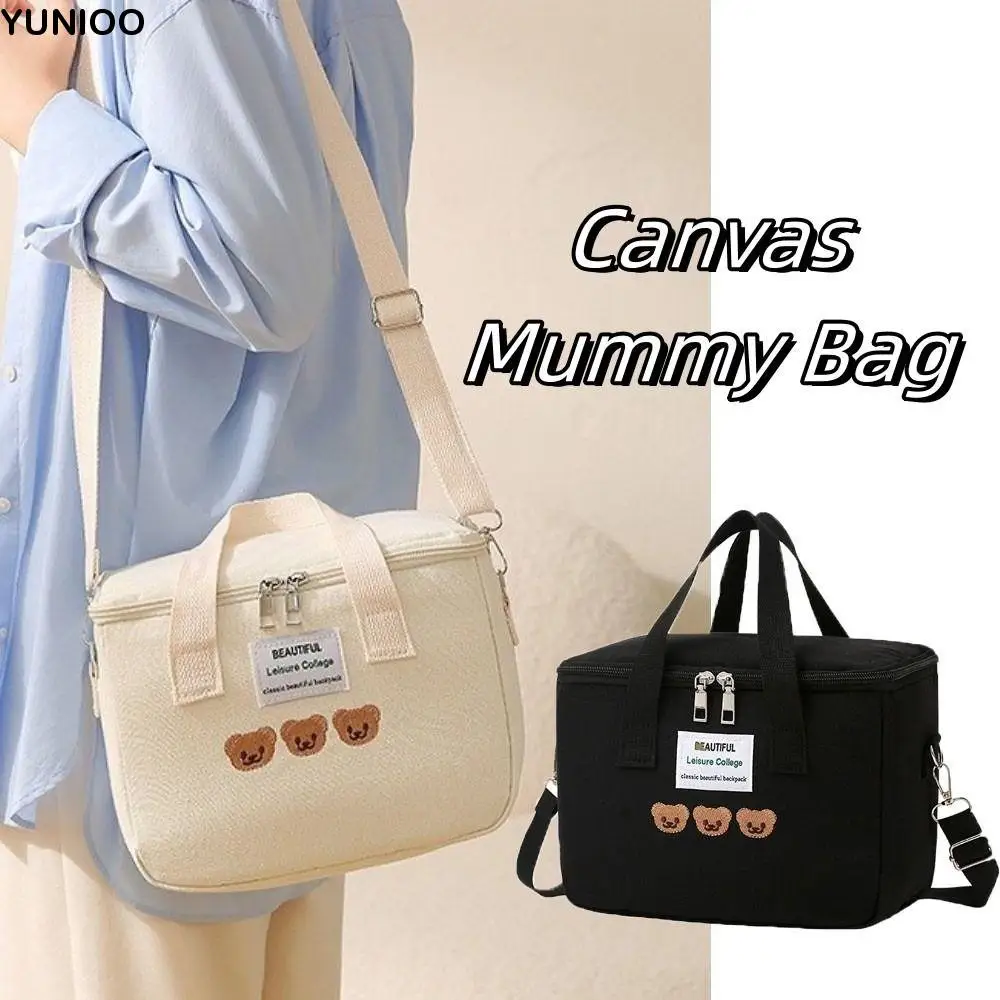 

Canvas Mummy Bag Bear Multifunctional Single Shoulder Bag Picnic Dinner Container Baby Care Storage Baby Diaper Organizer Travel