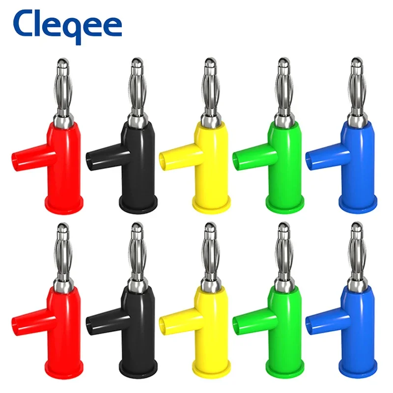 Cleqee P10028 10PCS 4mm Banana Plug Copper Right Angle Electrical Connector Adaptor Screw Locking 5 Colors