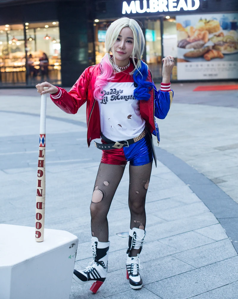 Halloween Kids Adult Suicide Cosplay Costume Harley Monster T-shirt Jacket Jacket Pants Accessories Full Set