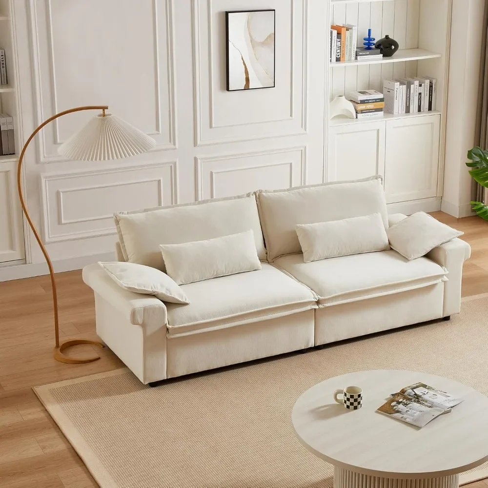 3-местный диван с глубоким сиденьем, диван с мягкой обивкой 94 дюйма и подлокотниками, диваны сиденья бежевого цвета для гостиной, спальни,