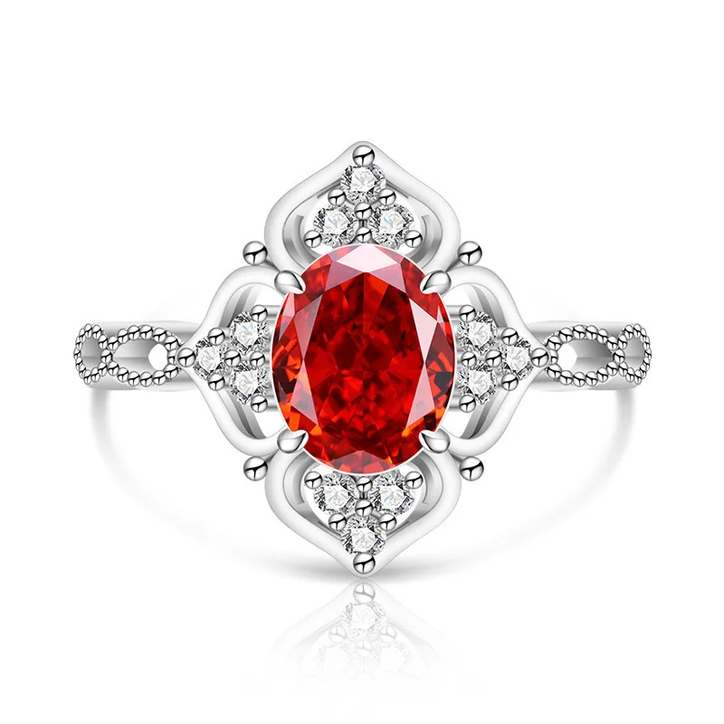 

925 Sterling Silver Stylish Exquisite Ice Flower Cut Pigeon Egg Flower Crystal Zircon Ring Birthday Party Anniversary Gift