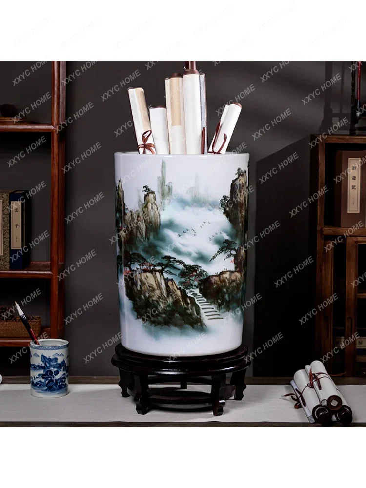 Jingdezhen Ceramic Painting and Calligraphy Cylinder Scroll Cylinder Calligraphy and Painting Barrel Large Vase Decoration