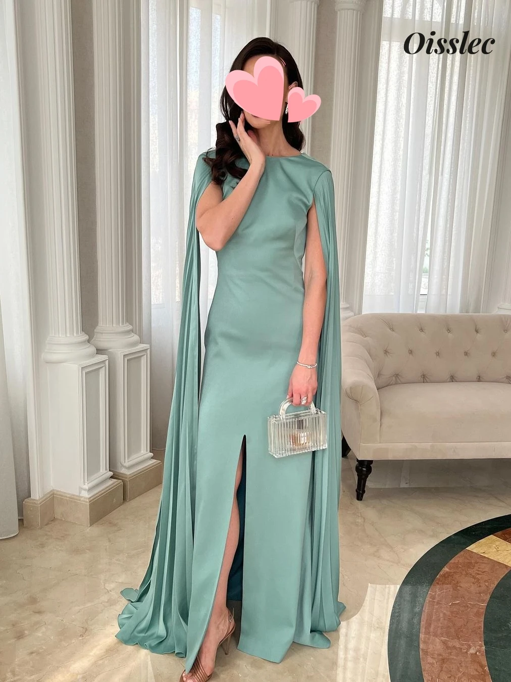 

Oisslec Dress Elegant Vintage Sweet Simple Green Satin Ruffle Silky Customize Formal Occasion Prom Dress Evening Party Gowns