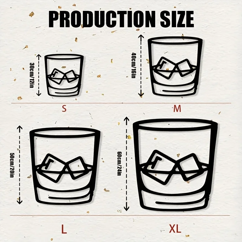 1pc 2D Flat Whiskey Glass Metal Wall Art, Modern Bar Decor for Kitchen & Man Cave, Easy to Install, Indoor Outdoor Use