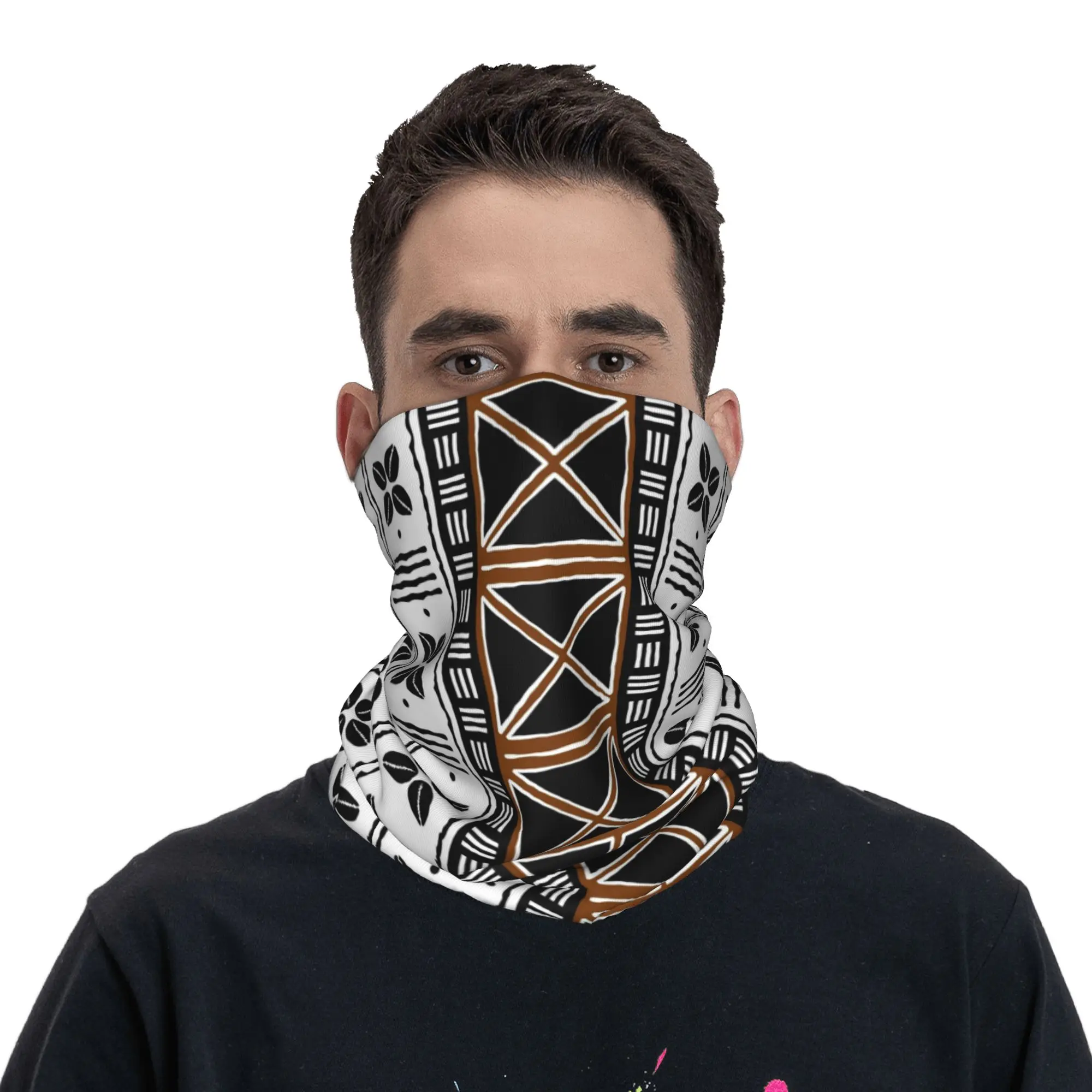 African Mud Cloth Bogolan Bandana Neck Cover Printed Wrap Mask Scarf Headwear Cycling for Men Women Adult Windproof
