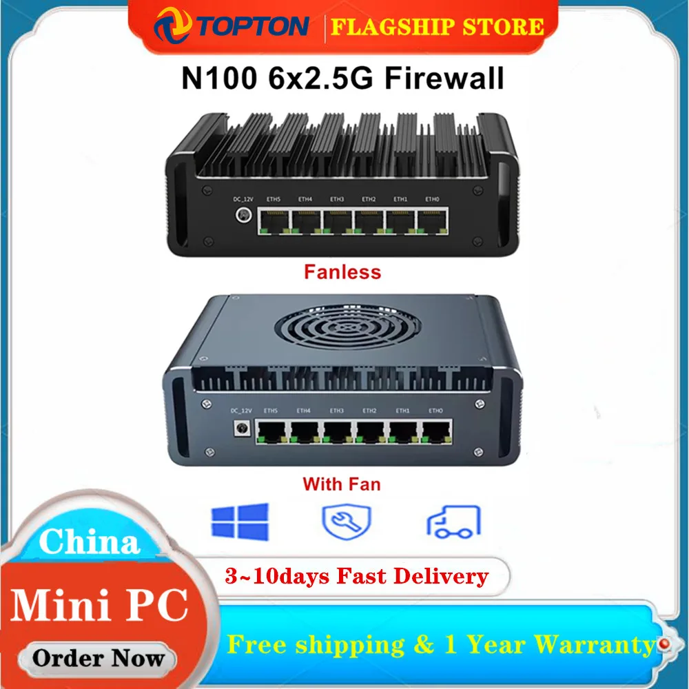 

6x2.5G i226-V Intel N100 Firewall Appliance Mini PC DDR5 Max 16GB 2xM.2 NVMe Industrial Computer pfSense Router OPNsense Proxmox