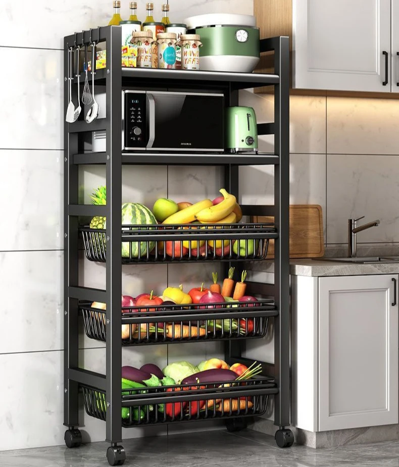 

Multi Layer Kitchen Storage Rack, Floor Standing, Movable, Microwave Oven, Pot Storage, Multi-purpose Carbon Steel Storage Rack