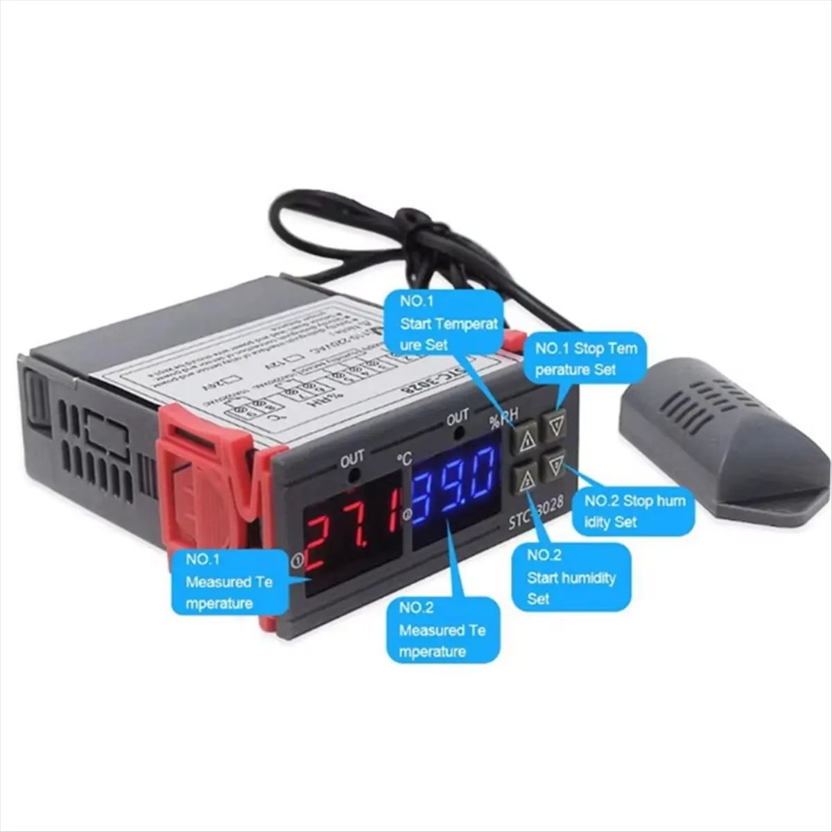 

STC-3028 12V Digital Thermostat Thermometer Hygrometer Temperature Humidity Controller Regulator