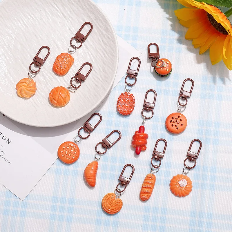 Cute Simulation Food Resin Keychain Fashion Cake Roll Bread Keyrings For Women Girls Kids Handbag Pendant Lovely Bag Phone Charm