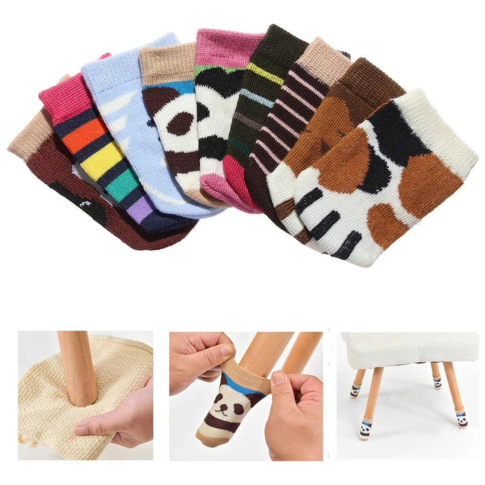 4Pcs 14 Styles Cartoon Non-Slip Knitting Sock Floor Protectors Chair Leg Covers Table Foot Socks