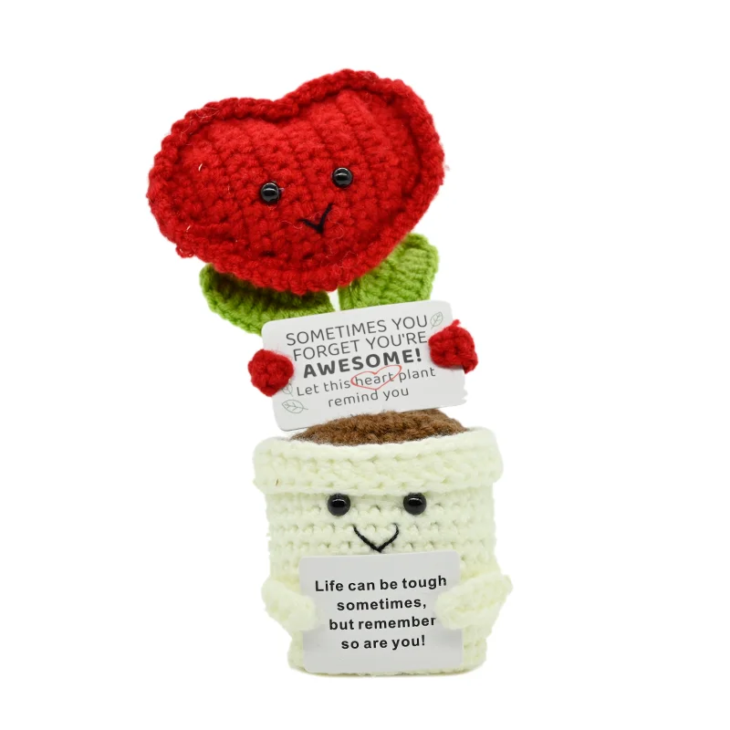 PlantSeries Positive Energy Crochet Flower&Cactus Handmade Knitted Potted Plant Hug with Encouragement Card Mini Desk Decor Gift view 6
