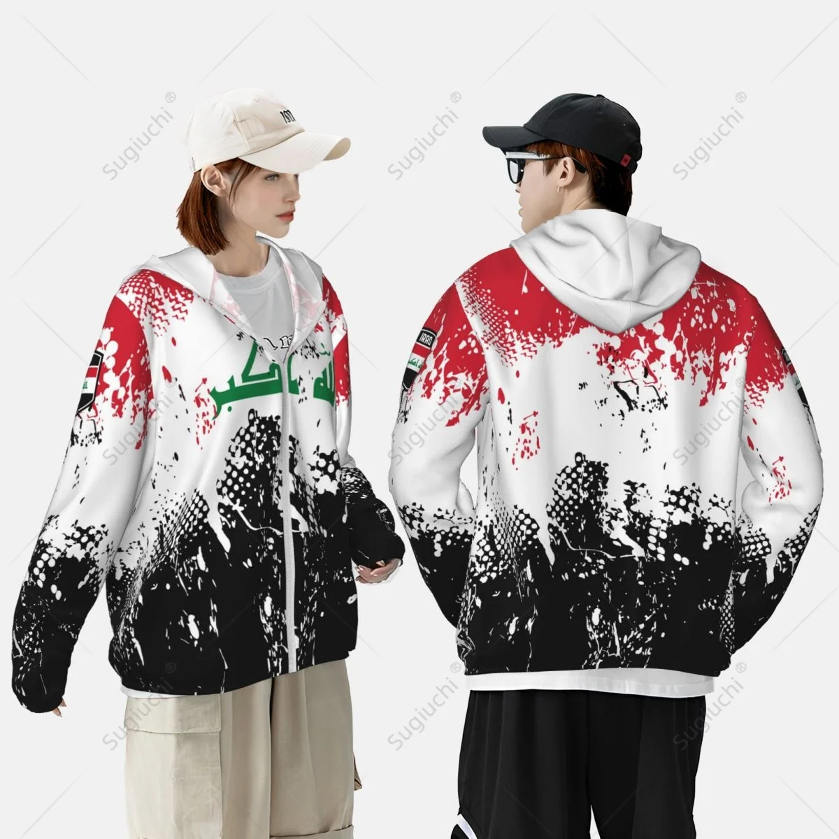 Iraq Flag Grain Sun Protection Hoodie Sunscreen Clothes Fishing Cycling Running Quick Dry Long Sleeve With Zipper Polyester