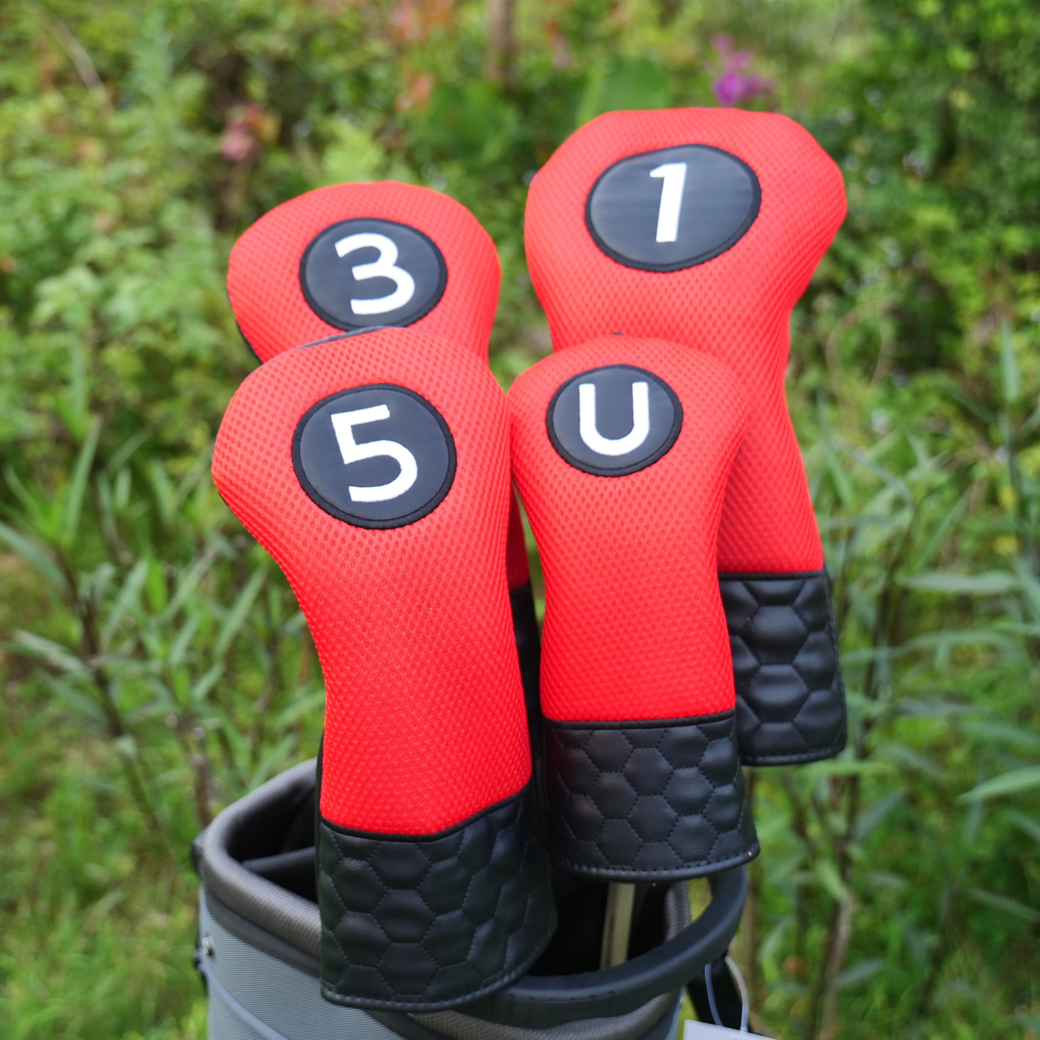 

Golf wooden pole cover two-piece mesh PU fabric lined with fluff to protect the pole head cover, sizes 1/3/5/U