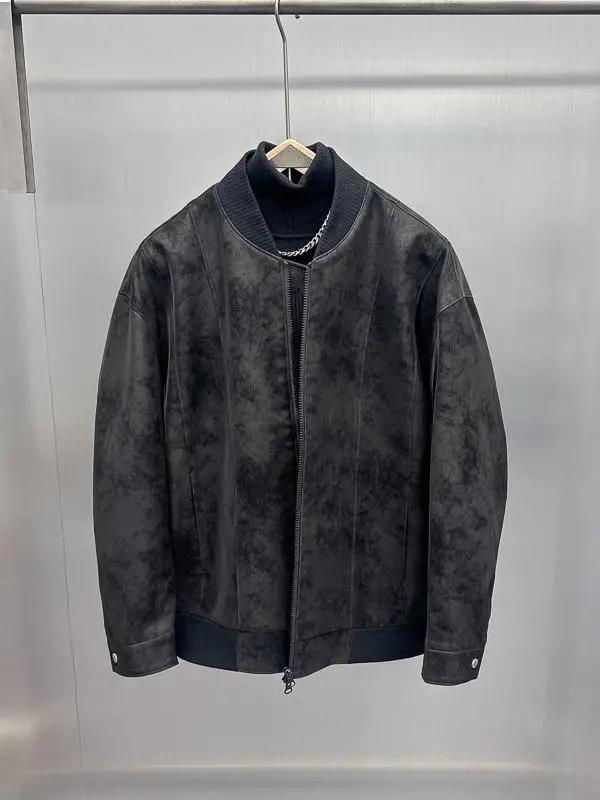 

Мужская мотоциклетная бейсбольная рубашка Bla из искусственной кожи с воротником в стиле ретро, повседневная свободная посадка, длинная све irt Sve, полиэстер