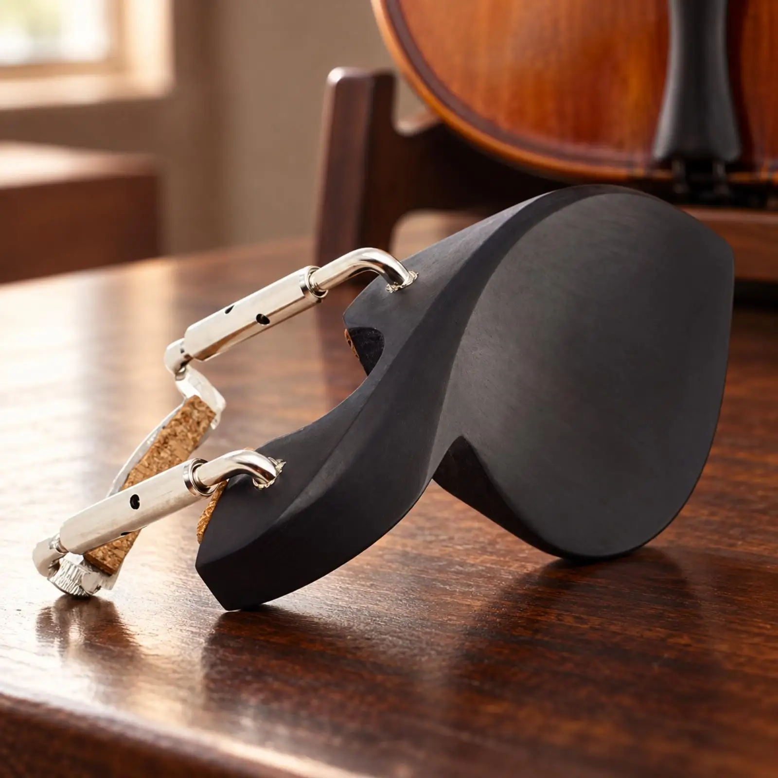 Ergonomic Ebony Violin Chin Rest with Low Profile Design and Cork Touch Pads for Violin Maintenance and Upgrades