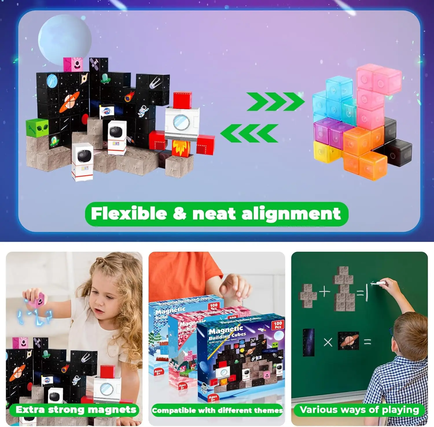 100 قطعة صاروخ الفضاء المغناطيسي اللبنات الفضاء مغامرة المغناطيس مكعب التراص اللعب الجذعية لعبة هدايا عيد الميلاد عيد الميلاد