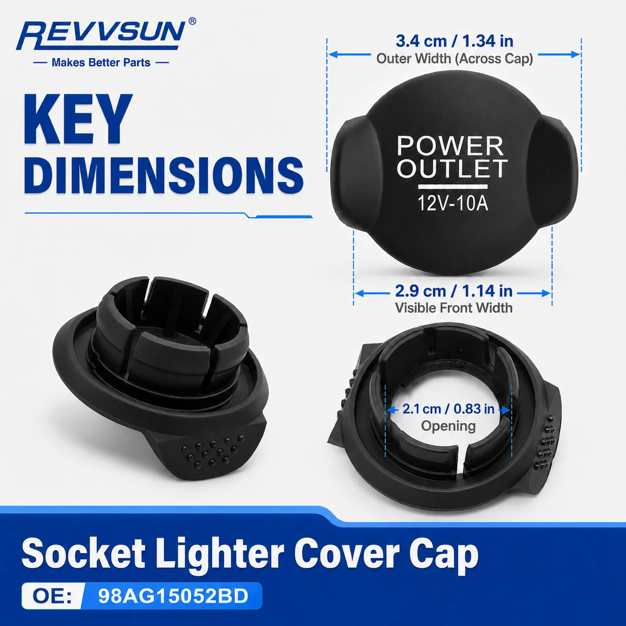 12V Aux Power Outlet Cap Plug Cigarette Lighter Socket For Ford Focus Fiesta Mondeo Ranger Kuga Edge Transit / Transit Connect view 2