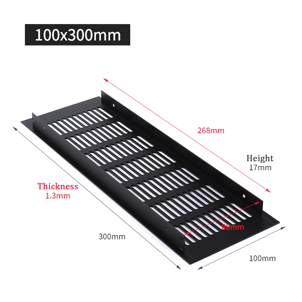 Ventilation Grille Air Vent Grille Mutil- Size Rectangular 100mm 150mm-400mm Accessory Aluminum Alloy Black Cabinet