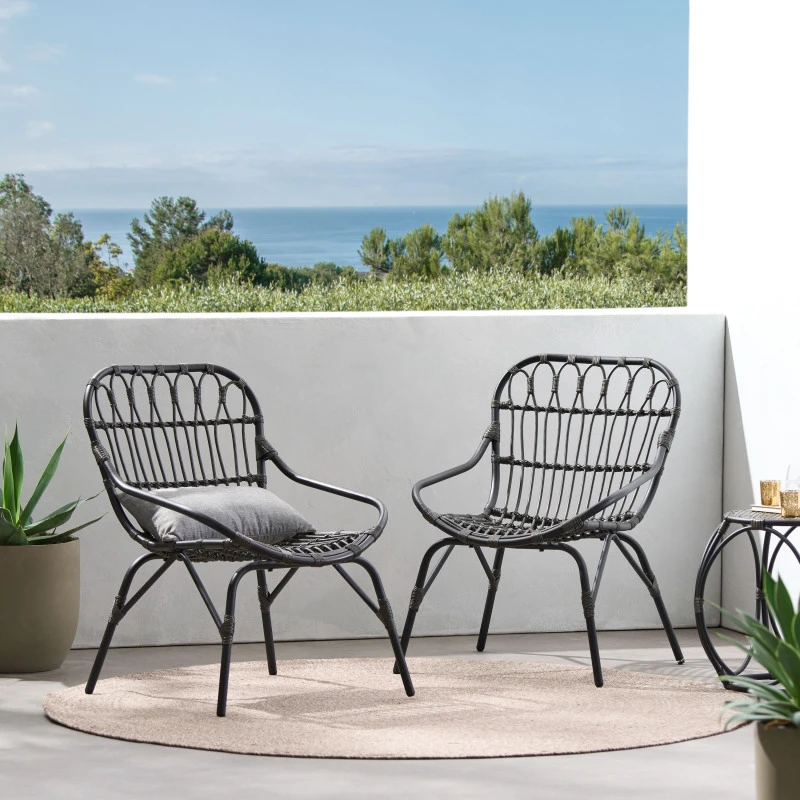 

Set of 2 Chair Rattan Woven Designer Garden Nordic Make Up Oversized Chair Armchair Luxury Outdoor Chairs Backyard Furniture