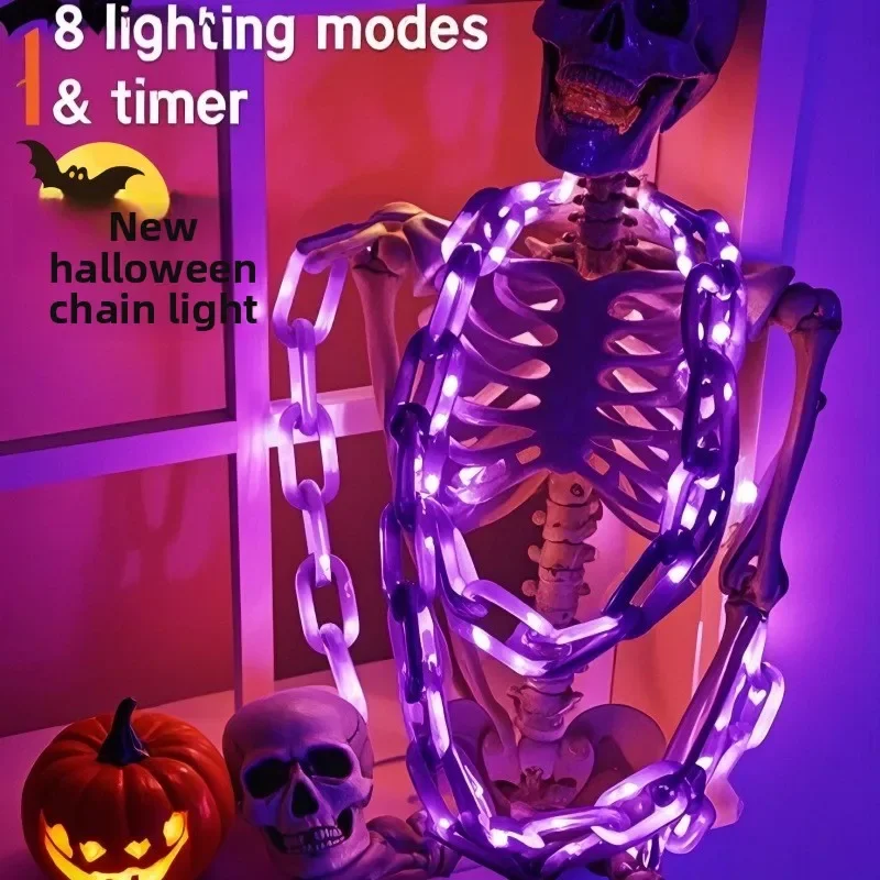 Halloween Plastic Chain Lights 8 Lighting Modes String Lights Skeleton Dog Creepy Costumes Accessories Party Spooky Decorations