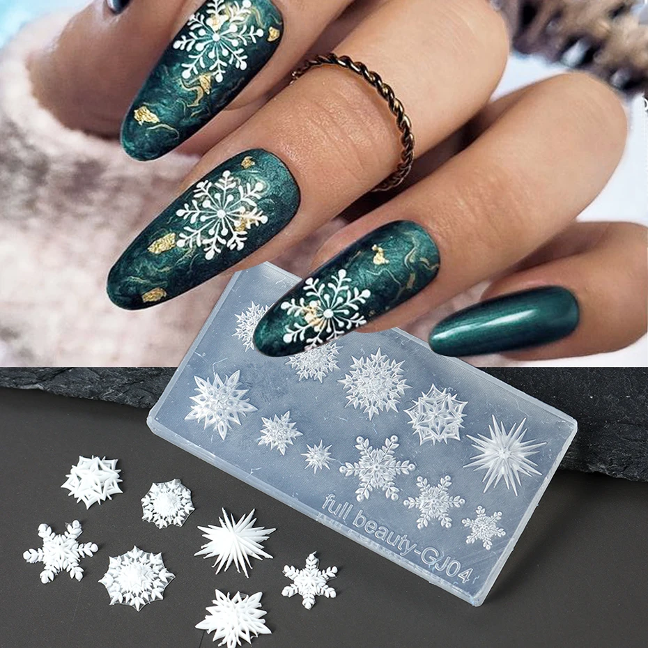 

1PC Winter Snowflakes Nail Art Silicone Mold Mixed Pateren Silicone Nail Carving Mold Gel Print Nail Stencil Tool Nail Art Image