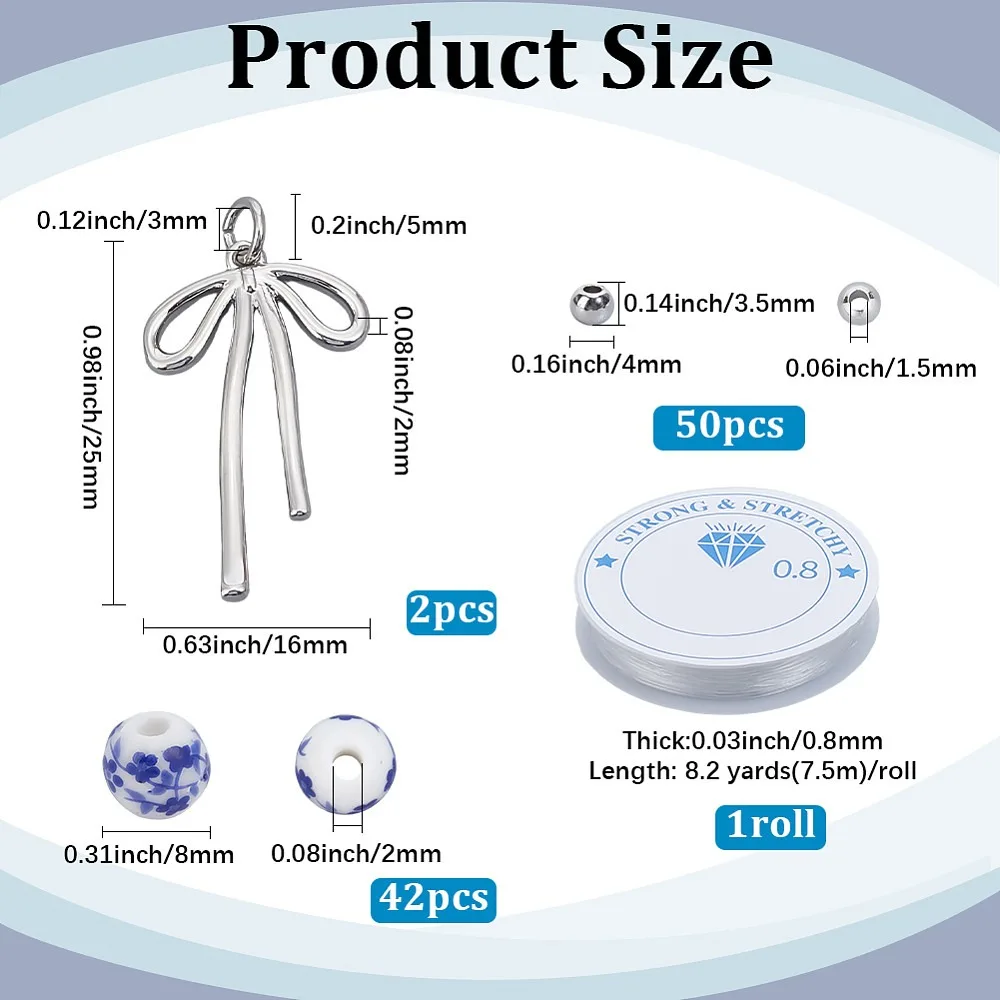 DIY Bracelet Making Kits including Brass Pendants Beads Porcelain Ceramic Beads and Elastic Thread Platinum 4x3mm