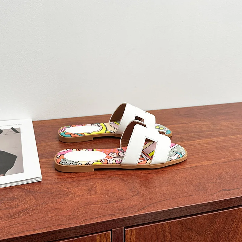 

Womens slippers summer French style slimming soft sole comfortable outdoor wear, travel vacation flat bottomed beach shoes