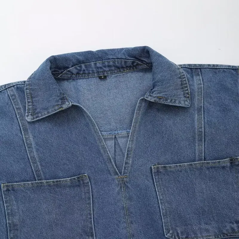 Nueva Csa Casual de Mezclilla de Manga Corta para Mujer, Verano 2024, Estilo Versátil y Moderno para el Trabajo, Corte Hol...