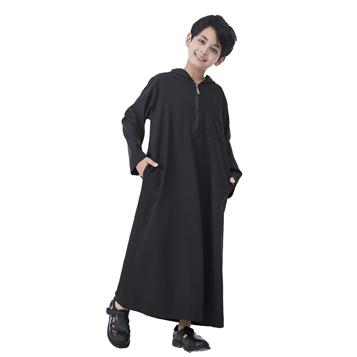 

Boys Jubba Thawb Thobe Muslim Hooded Abaya Middle East Arab Kaftan Long Sleeve Robe Islam Clothing Daffah Dress Dishdasha Dubai