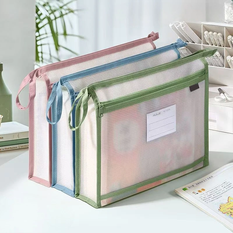 A4 Double Layer Zipper File Bag, Waterproof Transparent Document Organizer, School Office Homework Storage, Large Capacity