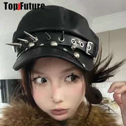 Unisex style Harajuku Gothic Lolita Hat Women Men Punk Biker Style beret subculture metal Cap Streetwear Rivet spike Arm Cap