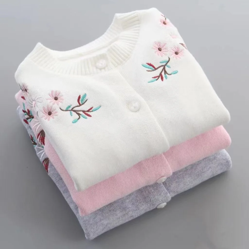 Girls Cardigan For Girls Baby Girls Sweater Lovely White Casual Clothes Autumn Children Embroider Pretty Coat For Kids 2-7 Year