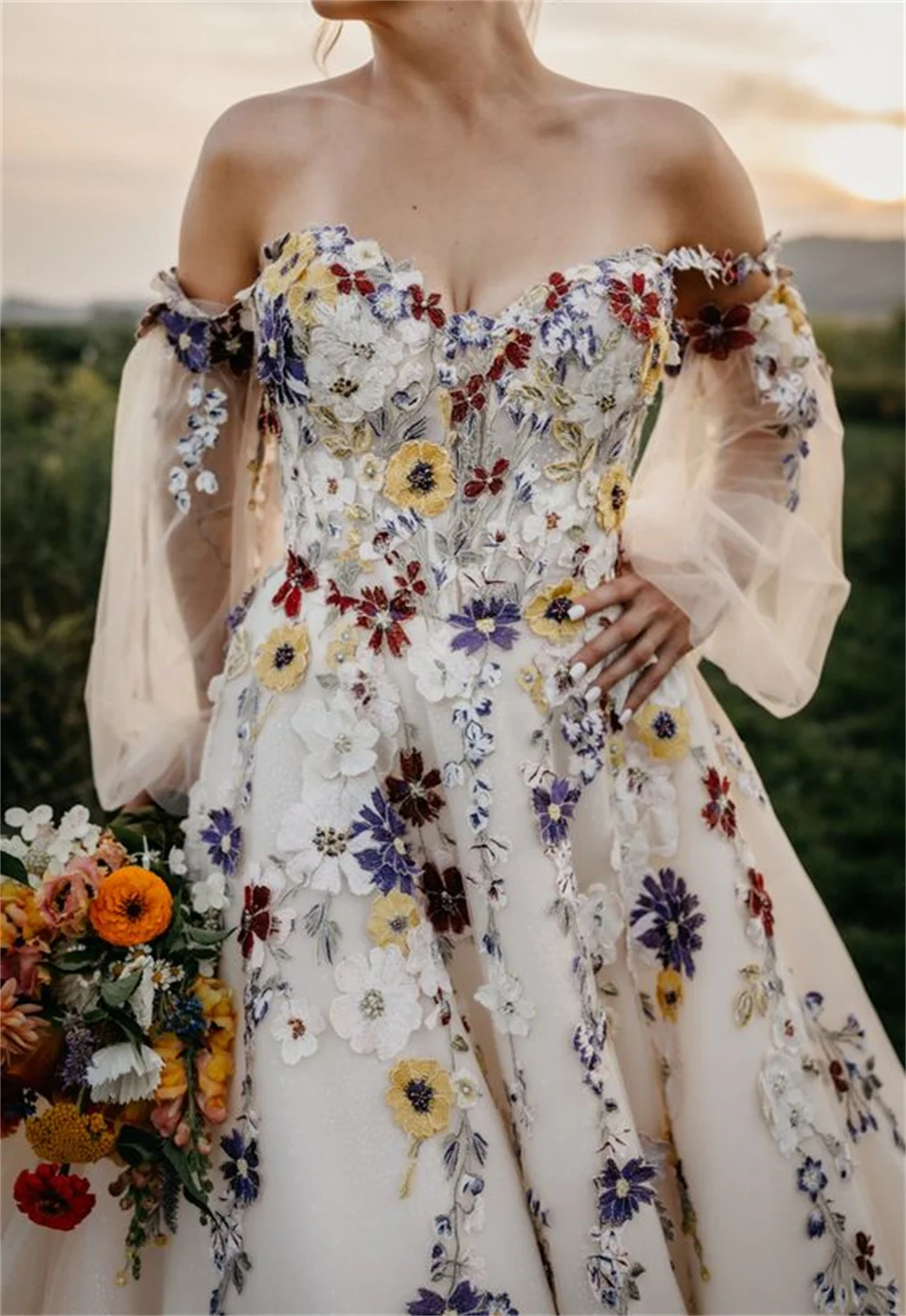 Cathy Exquisite فساتين سهرة Ball Gown Tulle Off the Shoulder Floral Vestidos De Noiva Floor-Length Wedding robe de mariée 2024