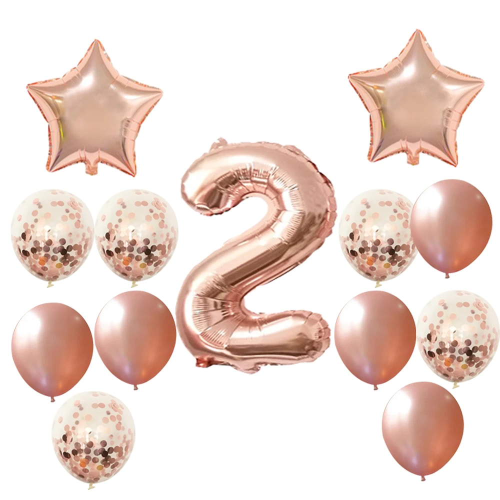 13 Stück Roségold-Konfetti-Luftballons, Stern-Luftballons, 1, 2, 3, 4, 5, 6, 7, 8, 9, Geburtstagsfeier-Luftballons, Hochzeitstag, Ruhestand-Dekoration