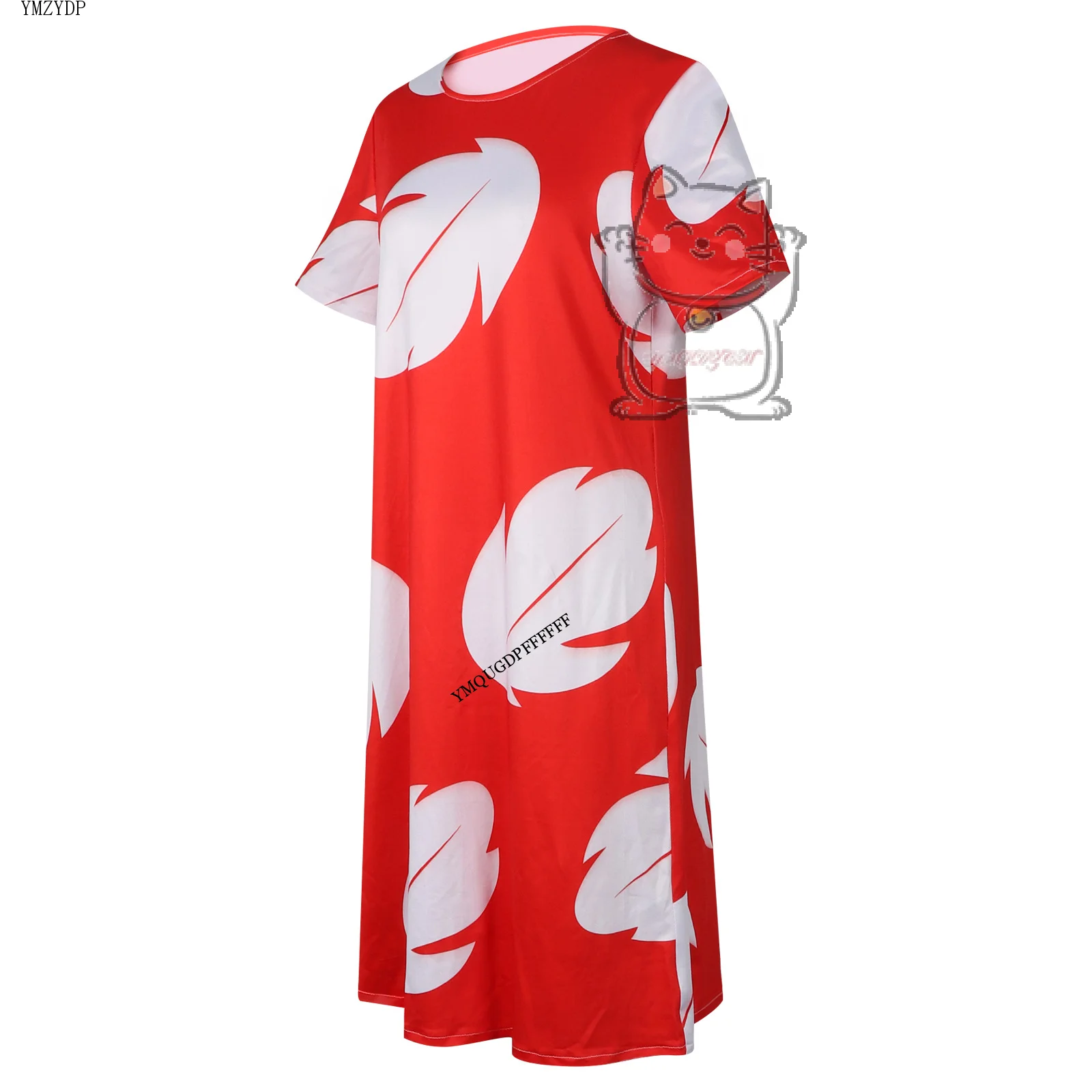 Halloween night Lilo costume women's red dress short sleeved pajamas Hawaiian leaf print dress summer beach outfit new