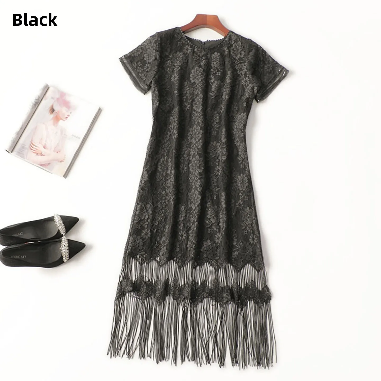Summer Long Lace Dr round Ne ort Sve Women's Casual Faion Dr Extended Length Ele Gown for Ladies